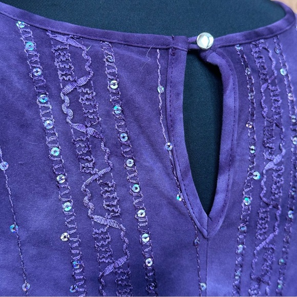 DRESSBARN Purple Summer High Low Sleeveless Sequin Embellished V-Neck Tank Sz L - Picture 10 of 15